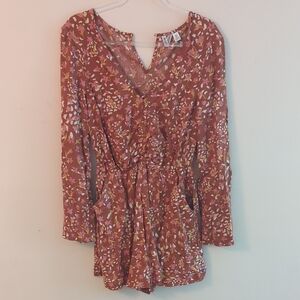 Roxy Rust and Pink Floral Long Sleeve Romper